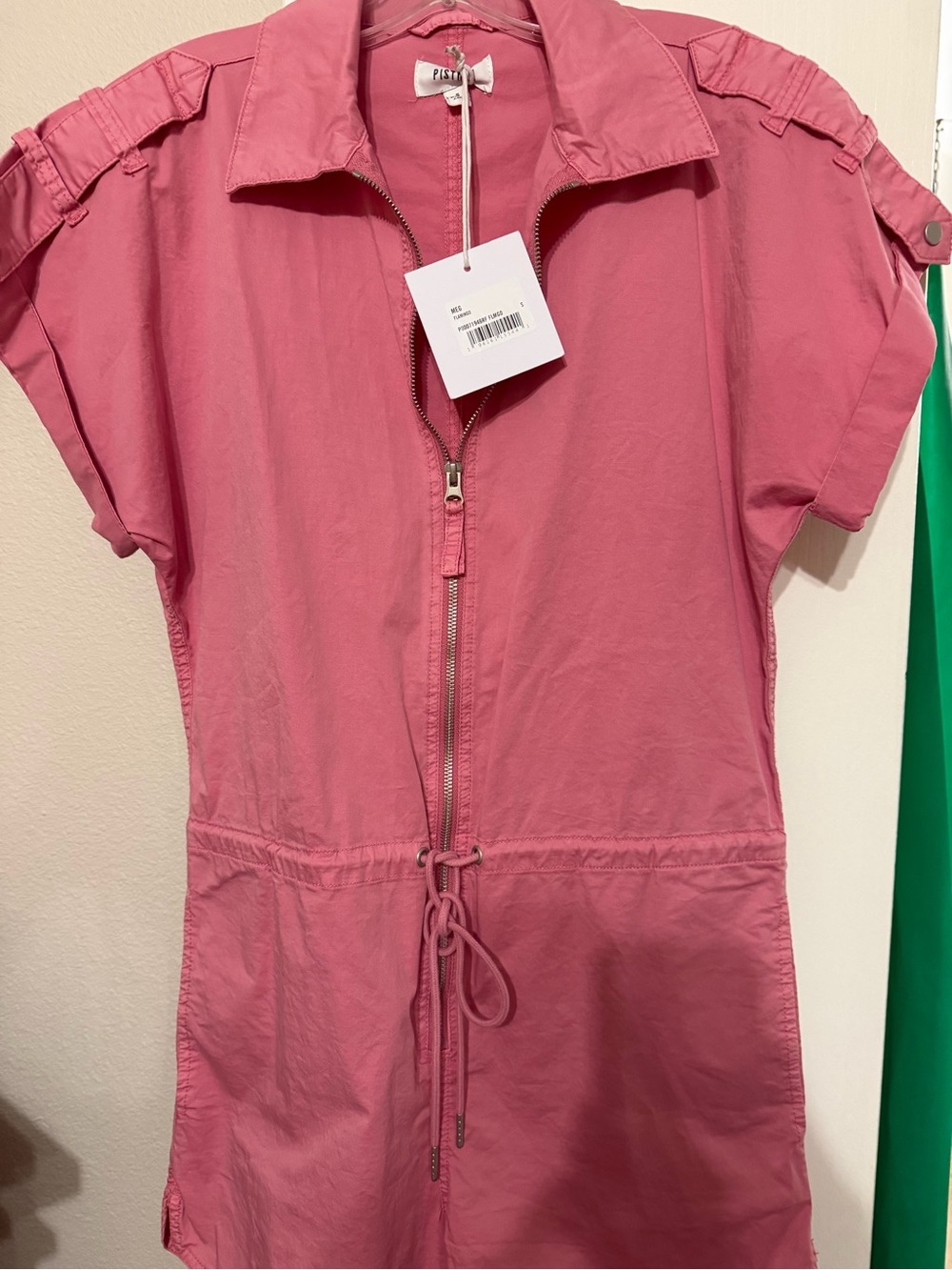 pistola Pink Short-Sleeve Utility Romper with Drawstring Waist